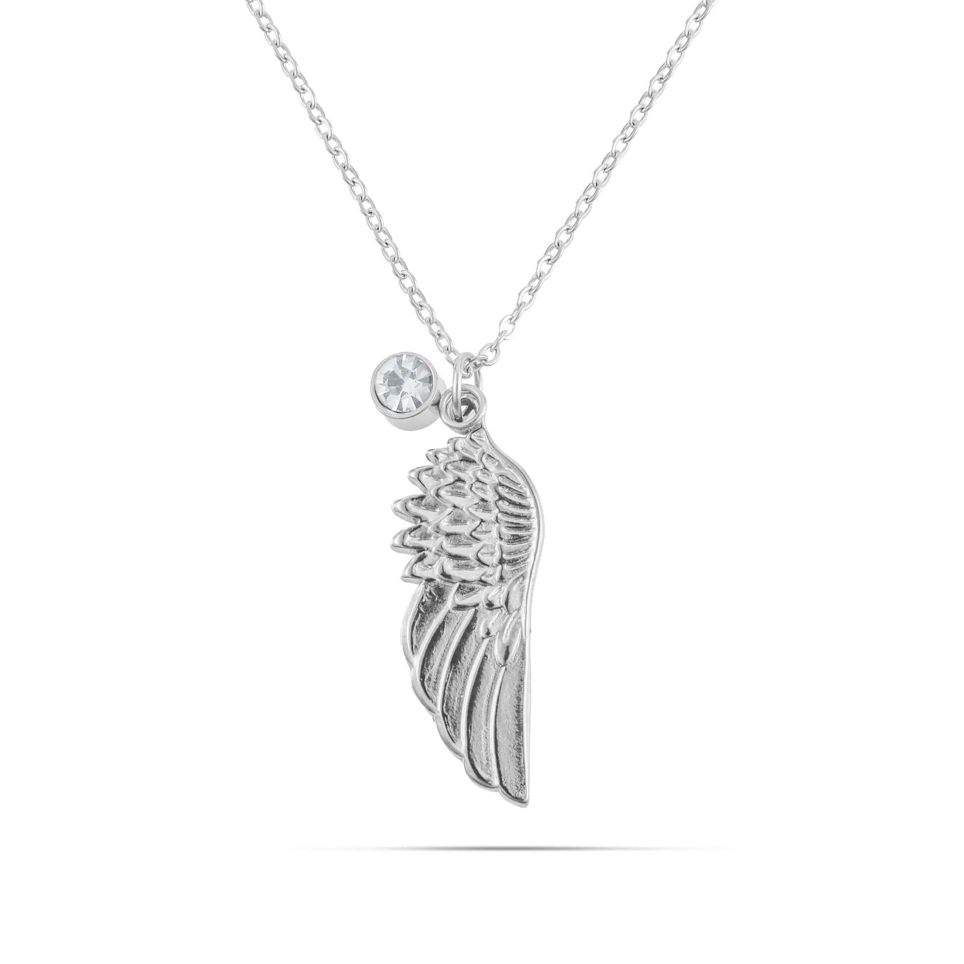 Κολιέ με φτερό και ζιργκόν Mar & Mar Angel Wing (Silver) από ανοξείδωτο ατσάλι