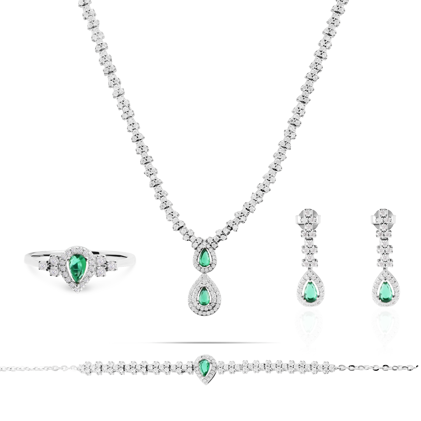 Σετ κοσμημάτων με ζιργκόν Mar and Mar Crystal Tear Green Set S925 από Ασήμι 925