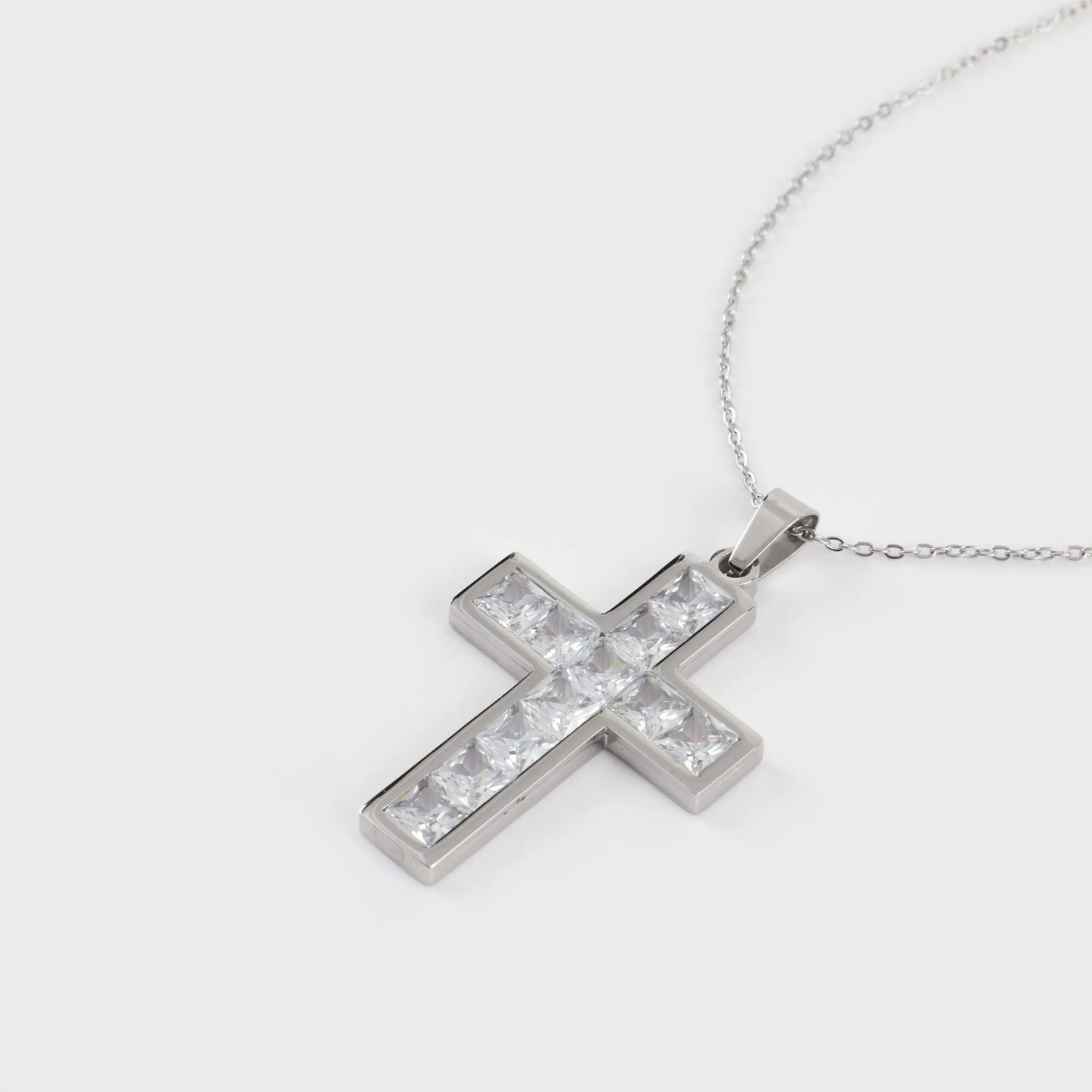 Κολιέ σταυρός με πέτρες ζιργκόν Mar & Mar Ciaran Cross (Silver) από ανοξείδωτο ατσάλι