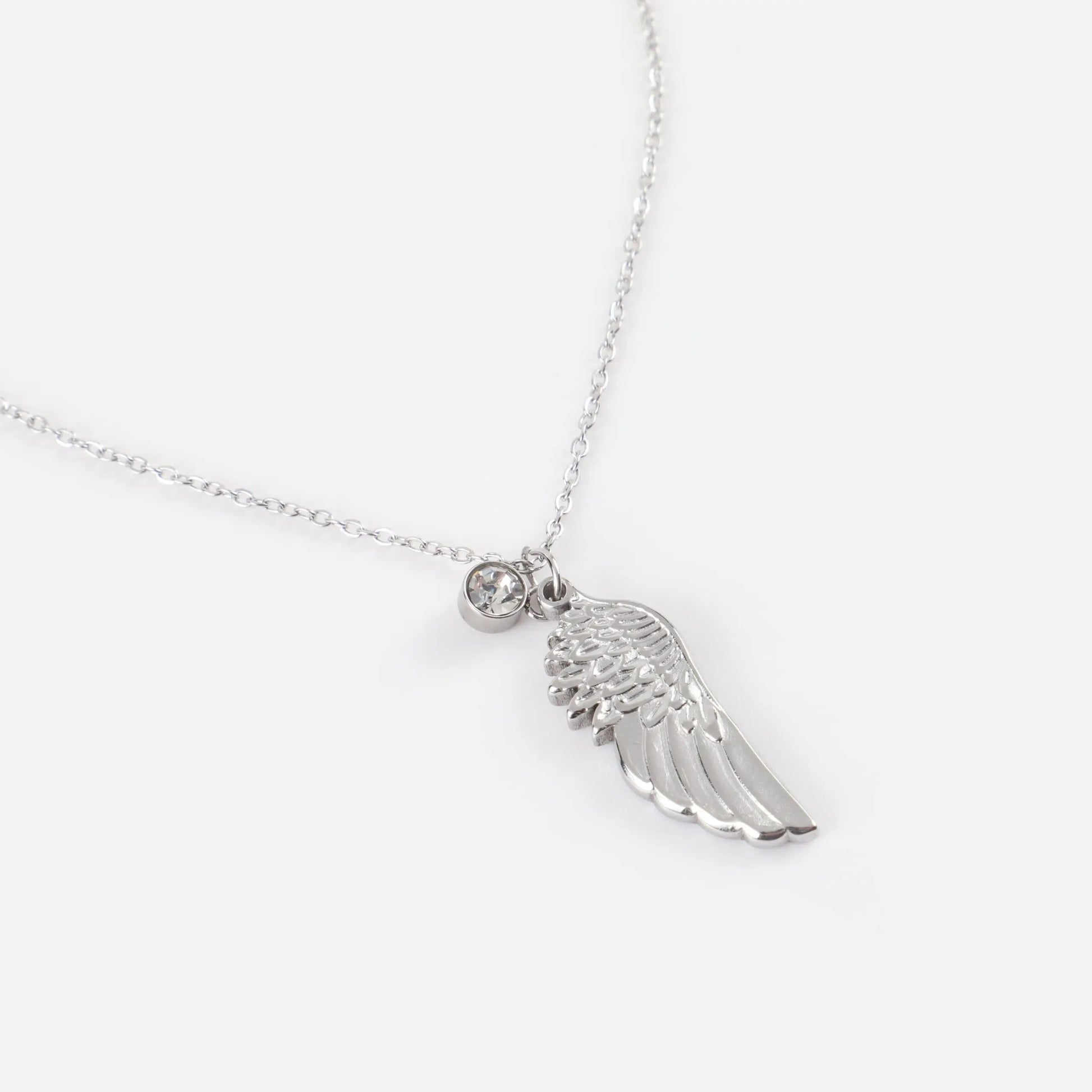 Κολιέ με φτερό και ζιργκόν Mar & Mar Angel Wing (Silver) από ανοξείδωτο ατσάλι