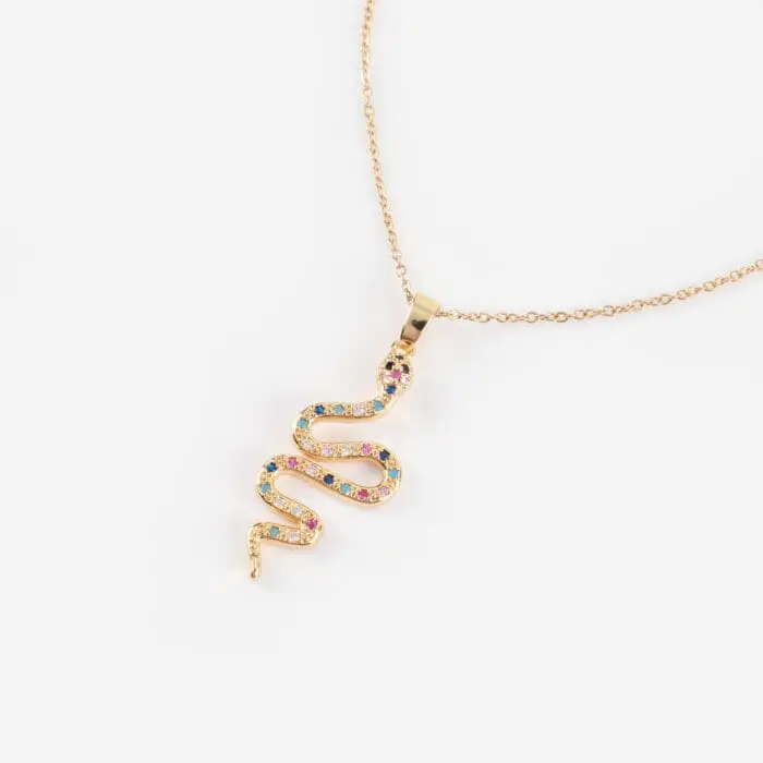 Κολιέ φίδι με πολύχρωμες πέτρες ζιργκόν Snake Rainbow