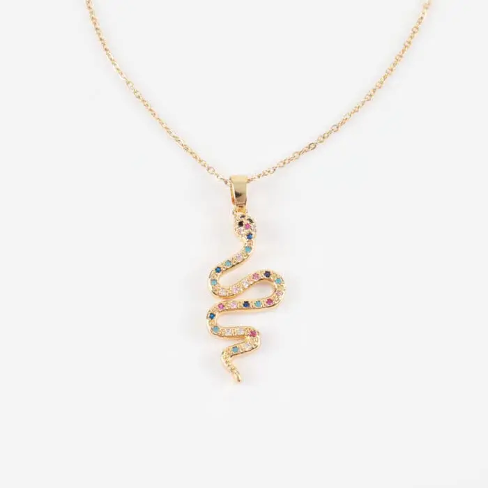 Κολιέ φίδι με πολύχρωμες πέτρες ζιργκόν Snake Rainbow