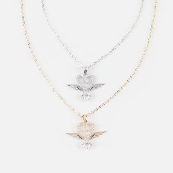 Κολιέ καρδιά με φτερά και πέτρες ζιργκόν Mar & Mar Darlene από Ασήμι 925