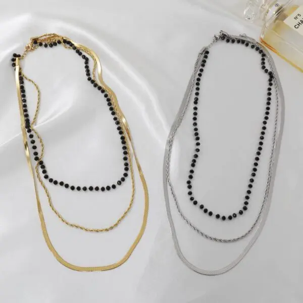 Αλυσίδα λαιμού τριπλή Mar & Mar Caledonia Black Beads από ανοξείδωτο ατσάλι