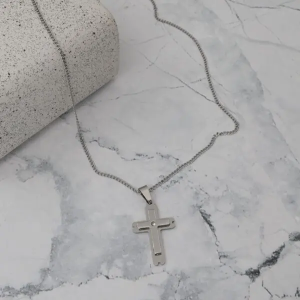 Κολιέ με σταυρό και ζιργκόν Mar & Mar Rogelio Cross από ανοξείδωτο ατσάλι