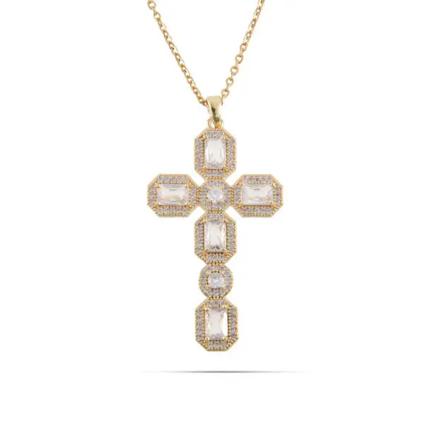 Κολιέ με σταυρό και πέτρες ζιργκόν Glenda Cross (Gold)