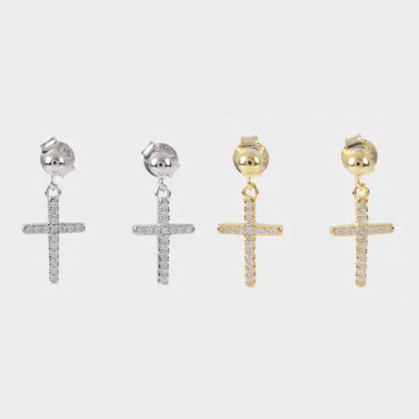 Σκουλαρίκια κρεμαστά σταυρός με πέτρες ζιργκόν Mar & Mar Sonia Cross από Ασήμι 925