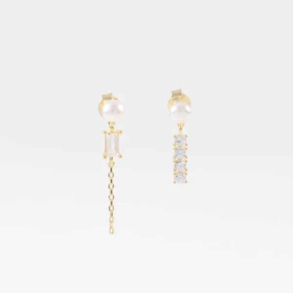 Σκουλαρίκια κρεμαστά με πέρλα και πέτρες ζιργκόν Mar & Mar Marilyn Pearl από Ασήμι 925