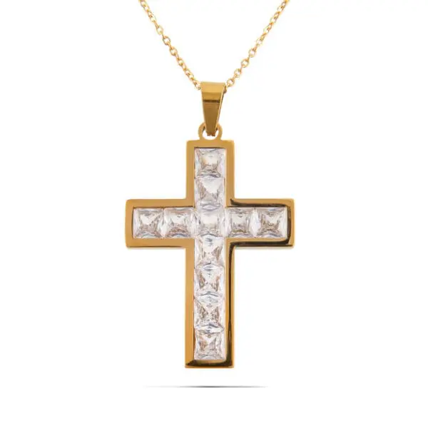 Κολιέ σταυρός με πέτρες ζιργκόν Mar & Mar Ciaran Cross (Gold) από ανοξείδωτο ατσάλι