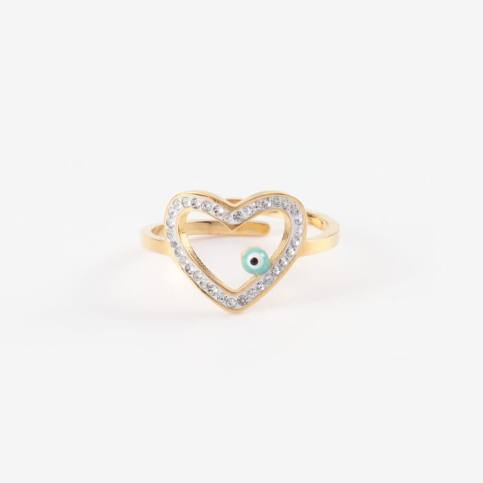 Γυναικείο δαχτυλίδι σε σχήμα καρδιάς με ματάκι και πέτρες ζιργκόν Indira Heart