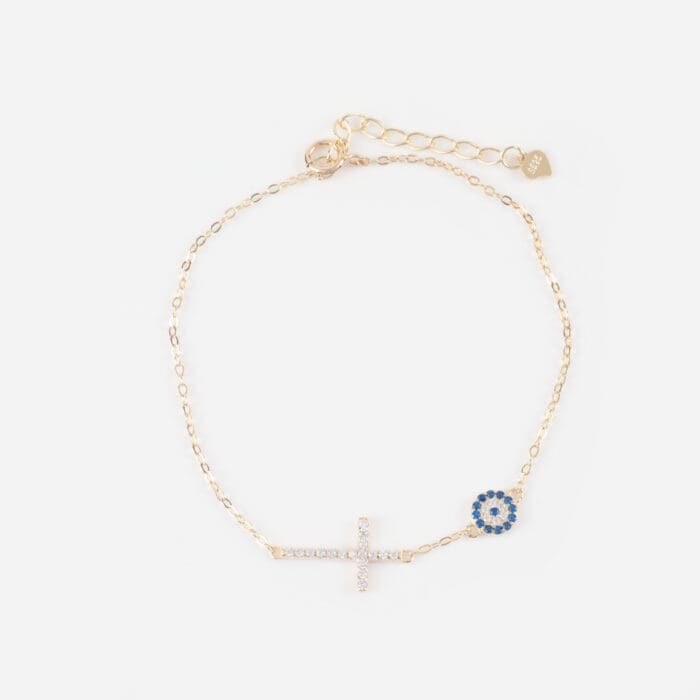 Αλυσίδα χεριού σταυρός με ματάκι και πέτρες ζιργκόν Mar & Mar Eye Cross από Ασήμι 925