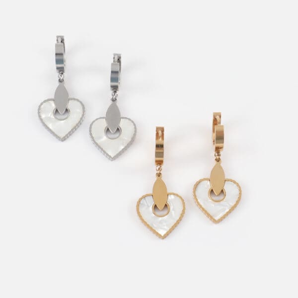 Σκουλαρίκια κρεμαστά με καρδιά και πέτρα φίλντισι Mar & Mar Emily από ανοξείδωτο ατσάλι