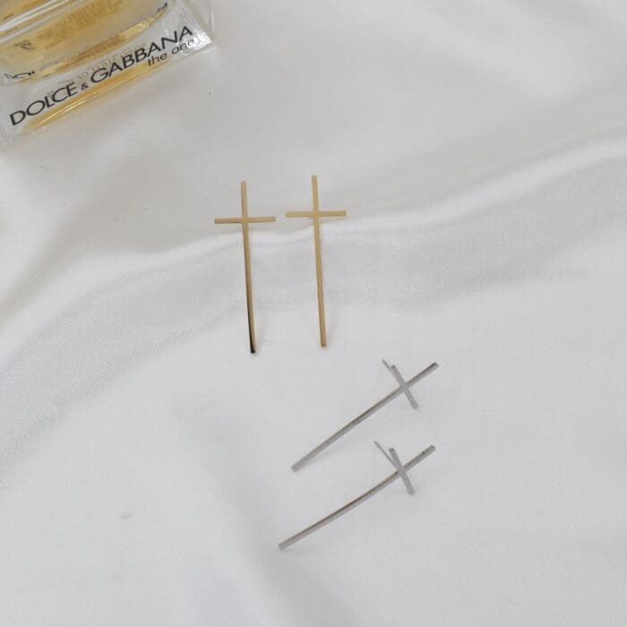 Σκουλαρίκια κρεμαστά σταυρός Mar & Mar Milan Cross από ανοξείδωτο ατσάλι