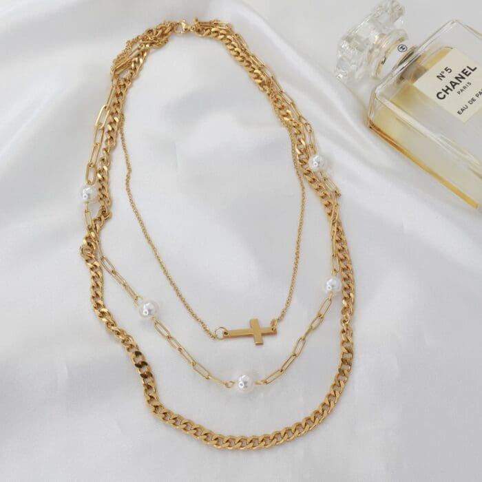 Caledonia Cross Pearl Necklace