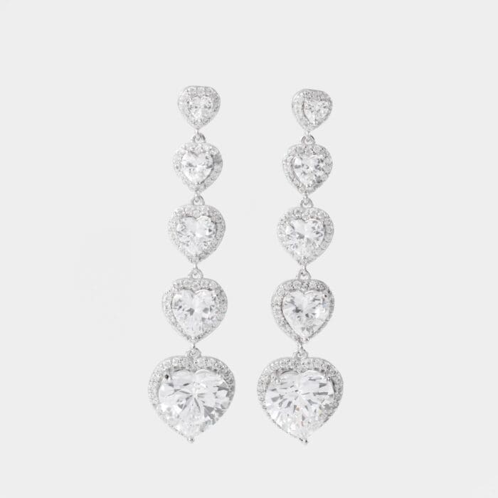 Σκουλαρίκια κρεμαστά με καρδιές και πέτρες ζιργκόν Mar & Mar Rosmary από Ασήμι 925