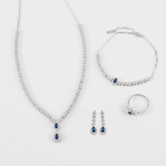 Σετ κοσμημάτων με ζιργκόν Mar & Mar Crystal Tear Blue Set S925 από Ασήμι 925