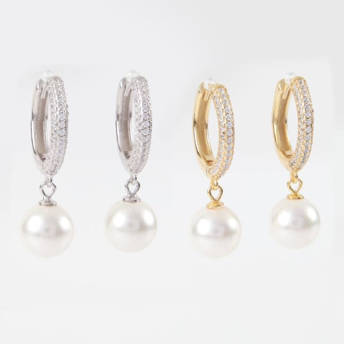 Σκουλαρίκια κρίκοι με πέρλα και πέτρες ζιργκόν Mar & Mar Orianna Pearl Hoops από ασήμι 925