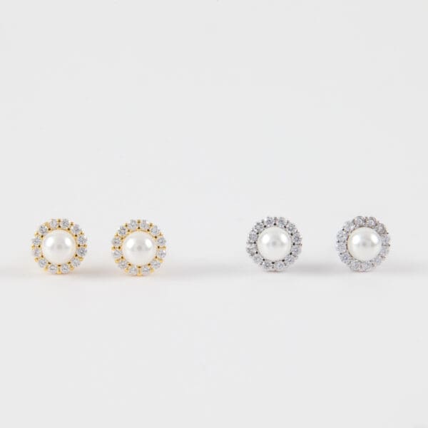 Σκουλαρίκια καρφωτά με πέρλα και πέτρες ζιργκόν Mar & Mar Raja Pearl Studs από Ασήμι 925