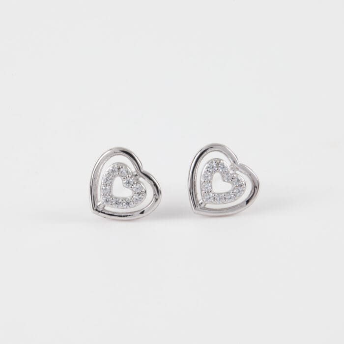 Σκουλαρίκια καρφωτά καρδιά με πέτρες ζιργκόν Mar & Mar Amina Heart Studs από Ασήμι 925