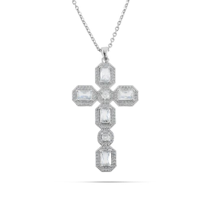 Κολιέ με σταυρό και πέτρες ζιργκόν Glenda Cross (Silver)
