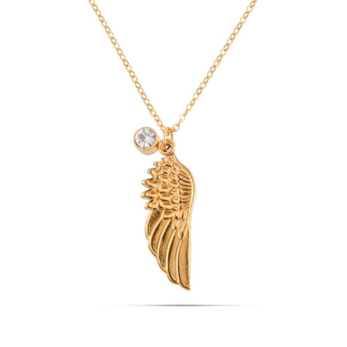 Κολιέ με φτερό και ζιργκόν Mar & Mar Angel Wing (Gold) από ανοξείδωτο ατσάλι