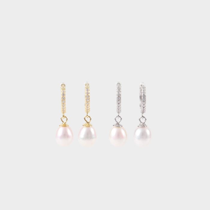 Σκουλαρίκια κρίκοι με πέρλα και πέτρες ζιργκόν Mar & Mar Orianna Pearl Hoops II από ασήμι 925