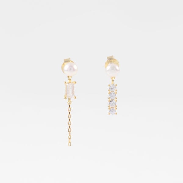 Σκουλαρίκια κρεμαστά με πέρλα και πέτρες ζιργκόν Mar & Mar Marilyn Pearl από Ασήμι 925