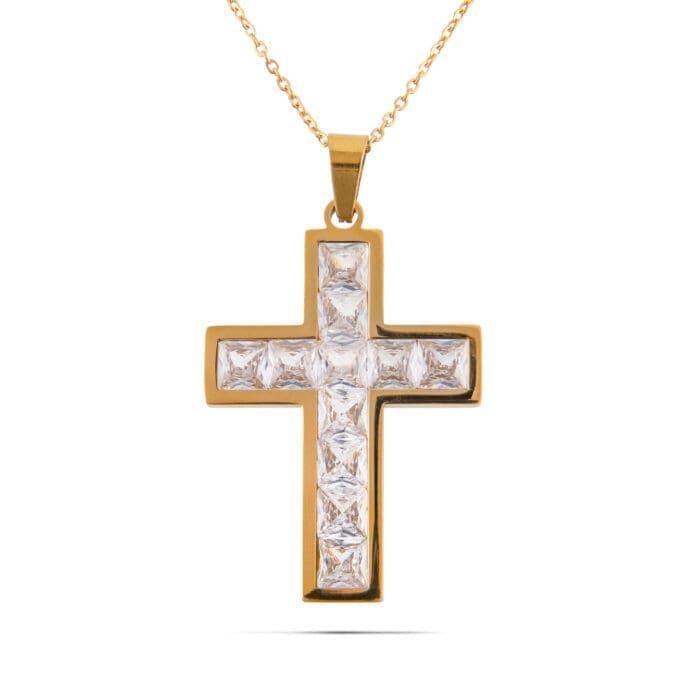 Κολιέ σταυρός με πέτρες ζιργκόν Mar & Mar Ciaran Cross (Gold) από ανοξείδωτο ατσάλι