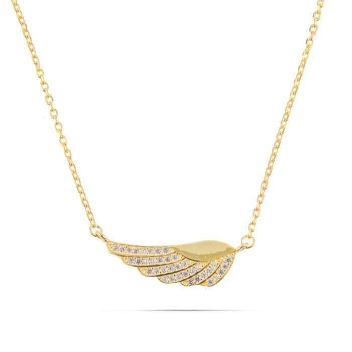 Κολιέ φτερό αγγέλου με πέτρες ζιργκόν Mar & Mar Angel Feather (Gold) από ασήμι 925