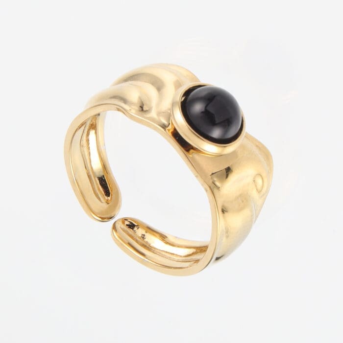 Γυναικείο δαχτυλίδι με μαύρη πέτρα Mar & Mar Adley από ανοξείδωτο ατσάλι