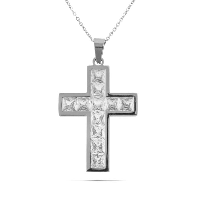 Κολιέ σταυρός με πέτρες ζιργκόν Mar & Mar Ciaran Cross (Silver) από ανοξείδωτο ατσάλι