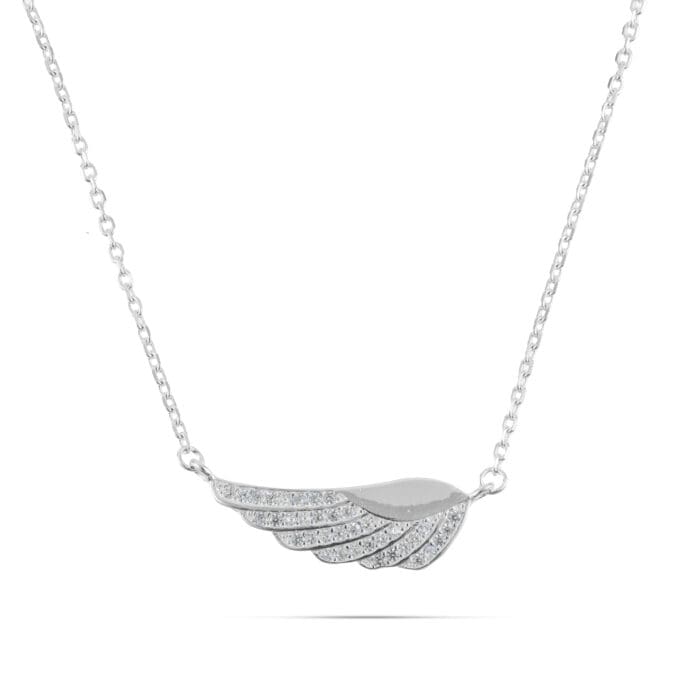 Κολιέ φτερό αγγέλου με πέτρες ζιργκόν Mar & Mar Angel Feather (Silver) από ασήμι 925
